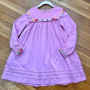 Mini Boden Girls’ 7-8Y Long Sleeve Dress w/Embroidered Flower Trim and pockets